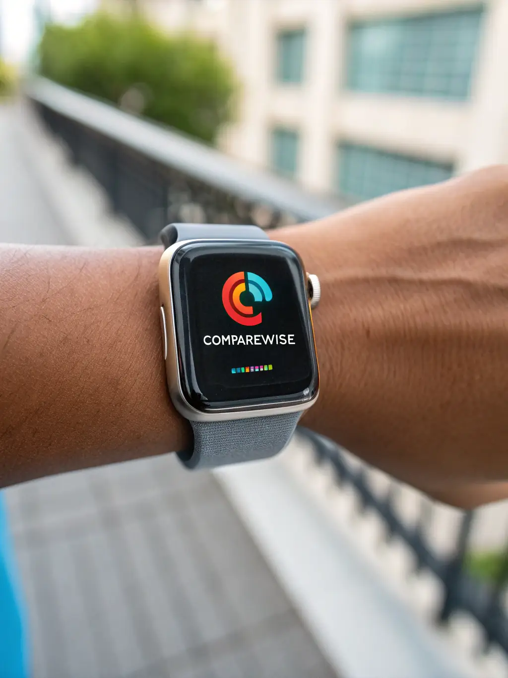 A dashboard displaying real-time analytics and reports, accessible through voice queries on a smartwatch.